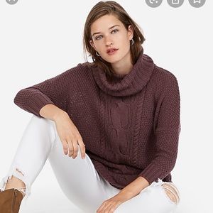 Express cowl neck cable knit circle hem sweater